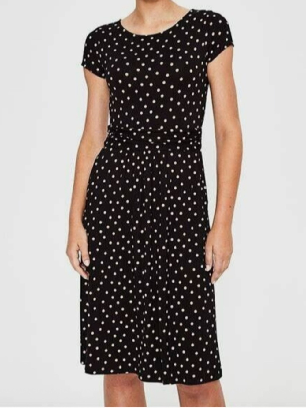 Boden Amelie Jersey Dress Short Sleeve Black Pink Polka Dots Size 10 Petite NEW